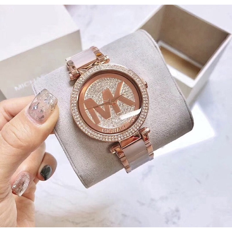 Michael Kors Parker Pink Dial Pink Steel Strap Watch for Women - MK6176