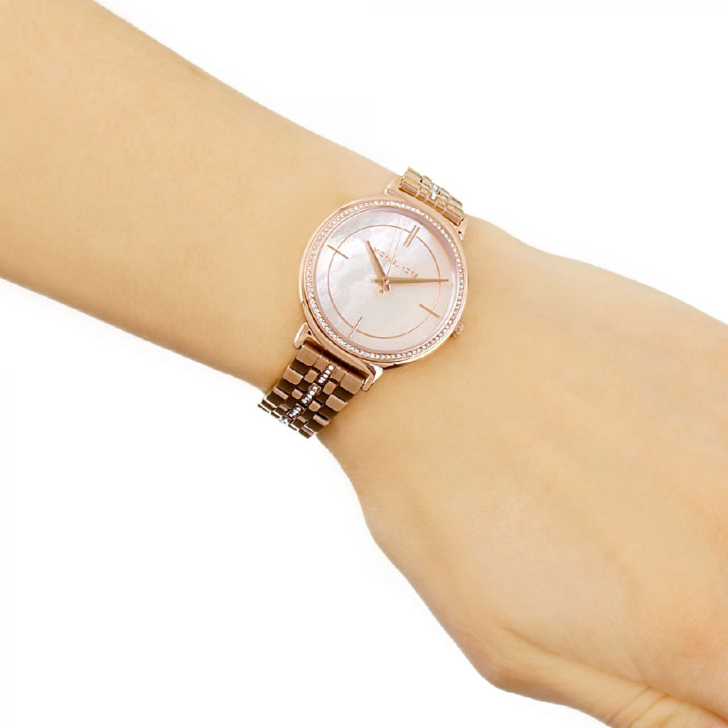 Michael Kors Cinthia Mother of Pearl Rose Gold Dial Rose Gold Steel Strap Watch for Women - MK3643