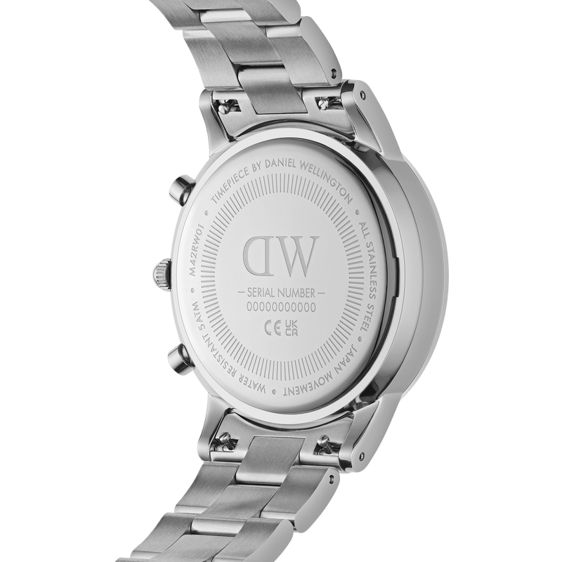 Daniel Wellington Iconic Chronograph Link Blue Dial Silver Steel Strap Watch For Men - DW00100644