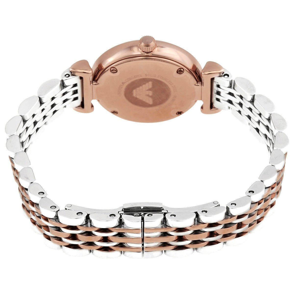 Emporio Armani Gianni T Bar Pink Dial Two Tone Steel Strap Watch For Women - AR11223