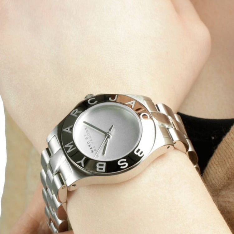 Marc Jacobs Blade Chronograph Silver Dial Silver Steel Strap Watch for Women - MBM3125