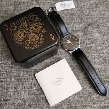 Fossil The Minimalist Three Hand Black Dial Black Leather Strap Watch for Men - FS5398