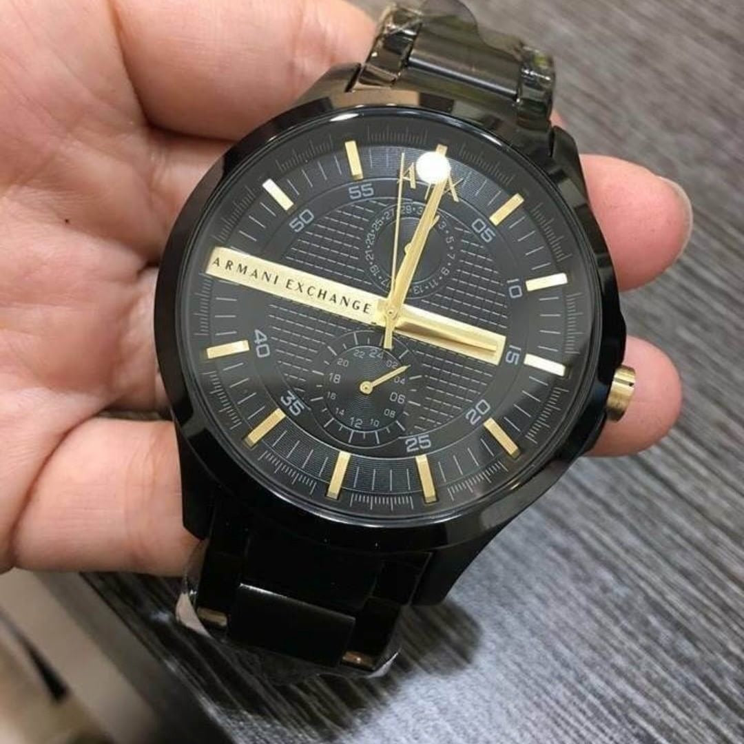 Armani Exchange Hampton Chronograph Black Dial Black Steel Strap Watch For Men - AX2121