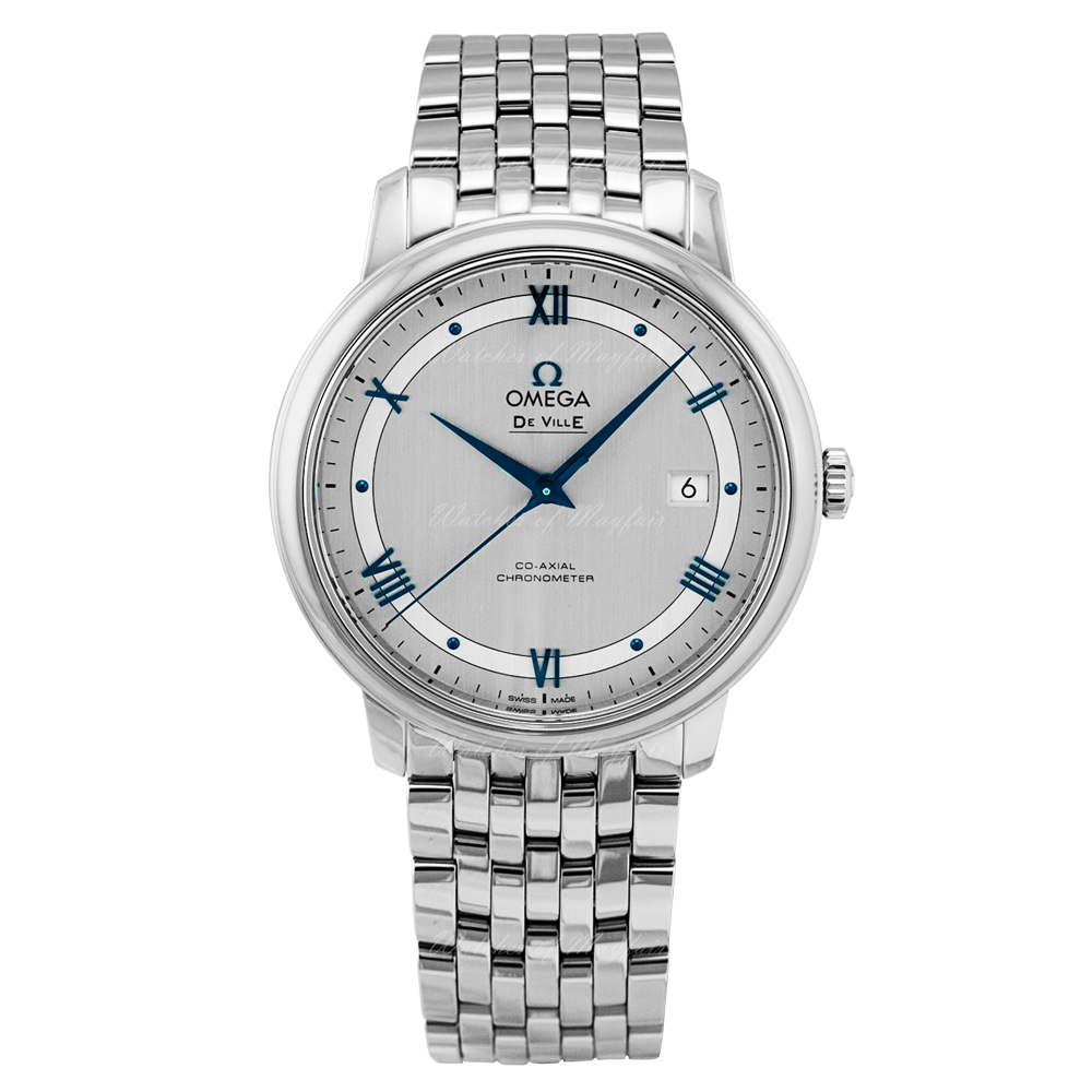Omega De Ville Prestige Co-Axial Rhodium Silver Dial Silver Steel Strap Watch for Men - 424.10.40.20.02.001