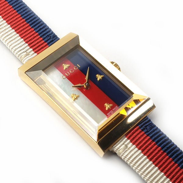  Shop Authentic Gucci G-Frame Mother of Pearl Dial White Blue Red Nylon Strap Watch For Women - YA147405 - Luxxuri