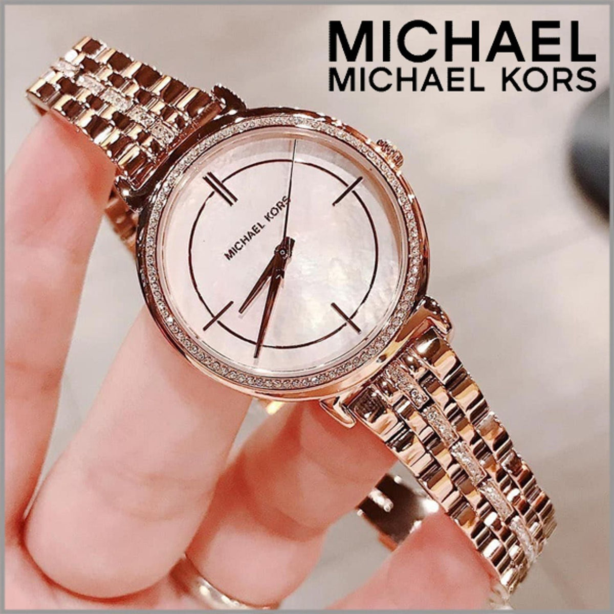 Michael Kors Cinthia Mother of Pearl Rose Gold Dial Rose Gold Steel Strap Watch for Women - MK3643