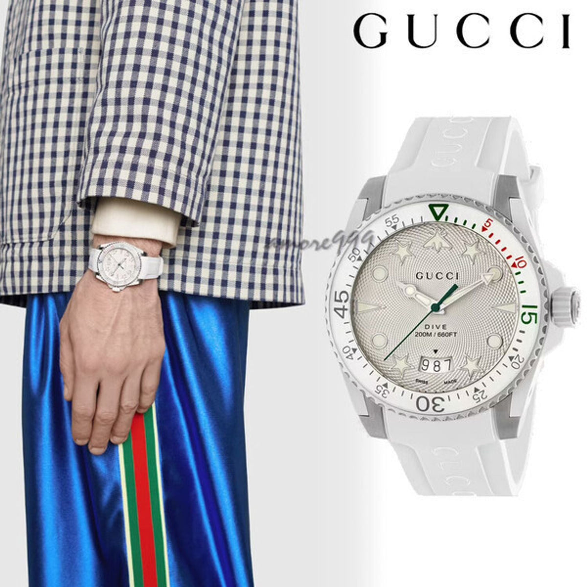 Gucci Dive Quartz White Dial White Rubber Strap Watch For Men - YA136337
