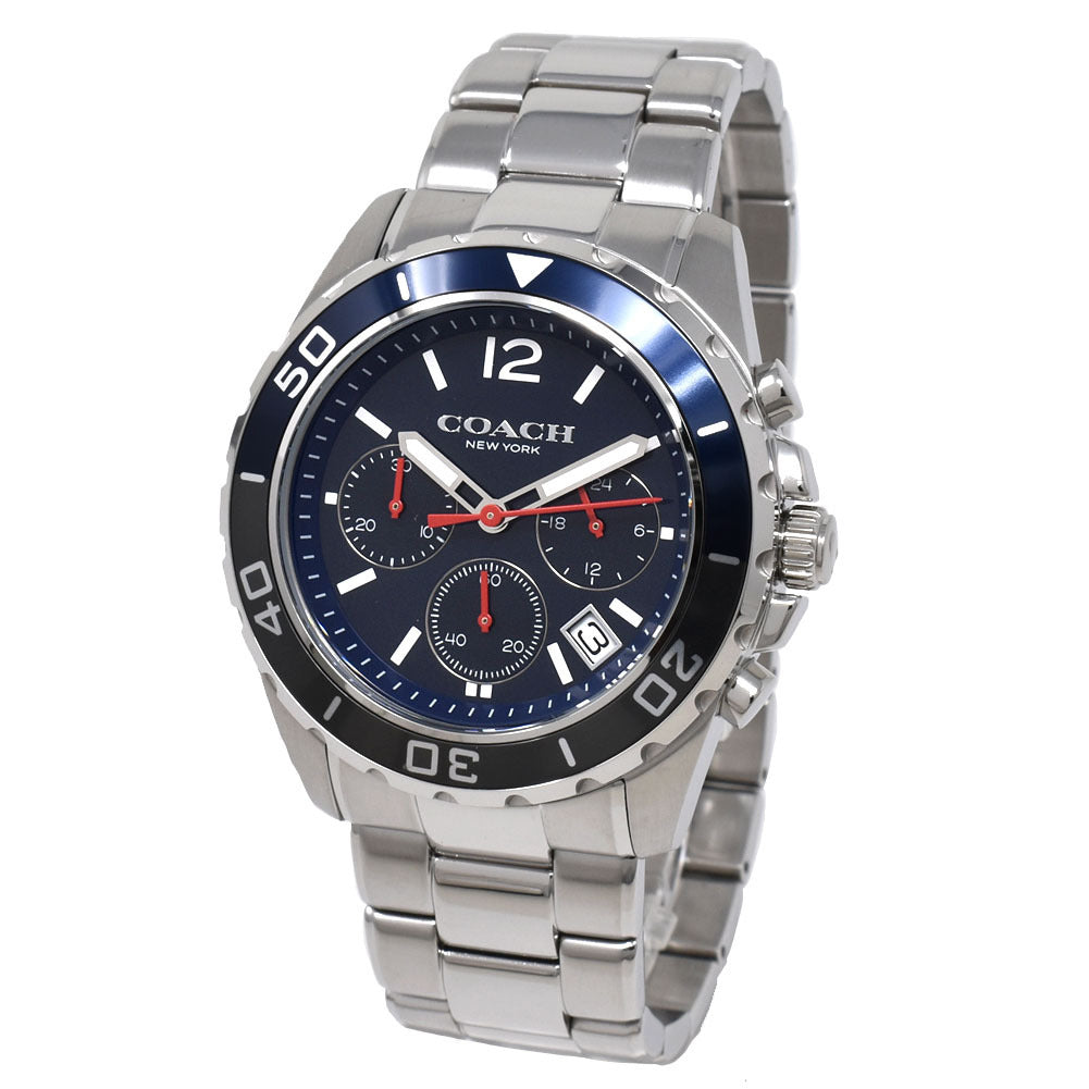 Coach Kent Chronograph Blue Dial Silver Steel Strap Watch for Men - 14602555