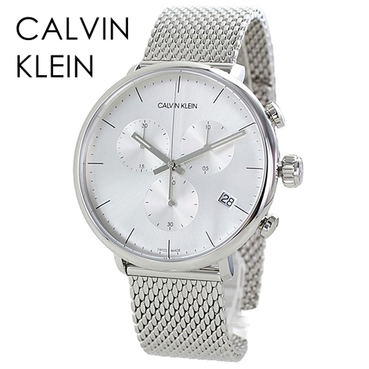 Calvin Klein High Noon Silver Dial Silver Mesh Bracelet Watch for Men - K8M27126
