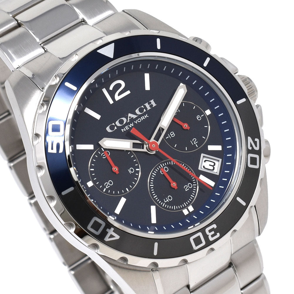 Coach Kent Chronograph Blue Dial Silver Steel Strap Watch for Men - 14602555