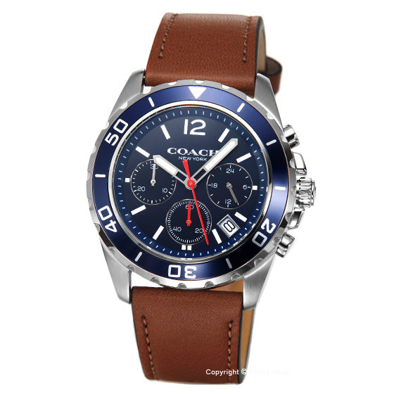 Coach Kent Chronograph Blue Dial Brown Leather Strap Watch for Men - 14602560