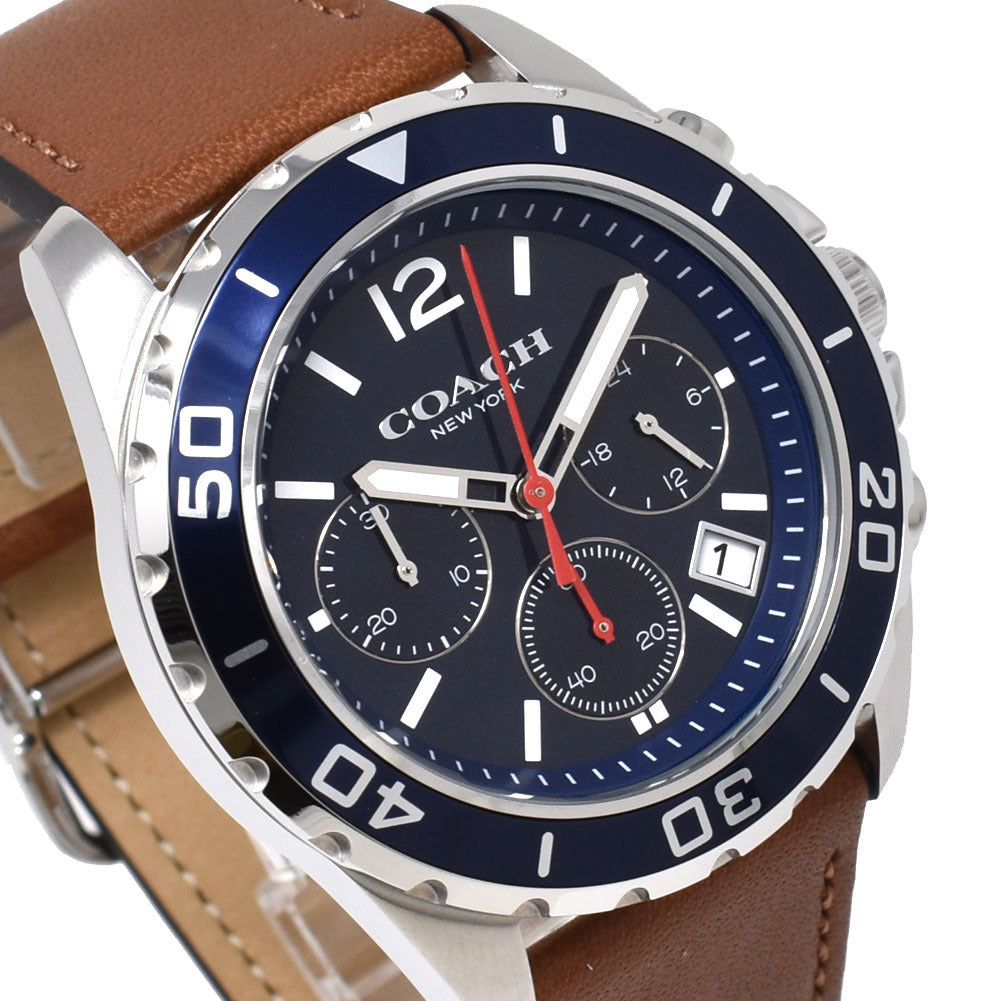 Coach Kent Chronograph Blue Dial Brown Leather Strap Watch for Men - 14602560