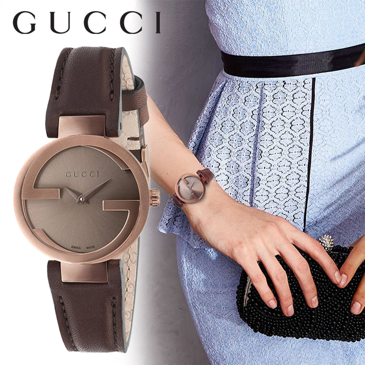 Gucci G Interlocking Brown Dial Brown Leather Strap Watch For Women - YA133504