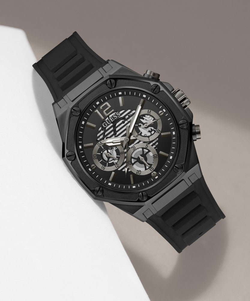 Guess Momentum Black Dial Black Rubber Strap Watch for Men - GW0263G4