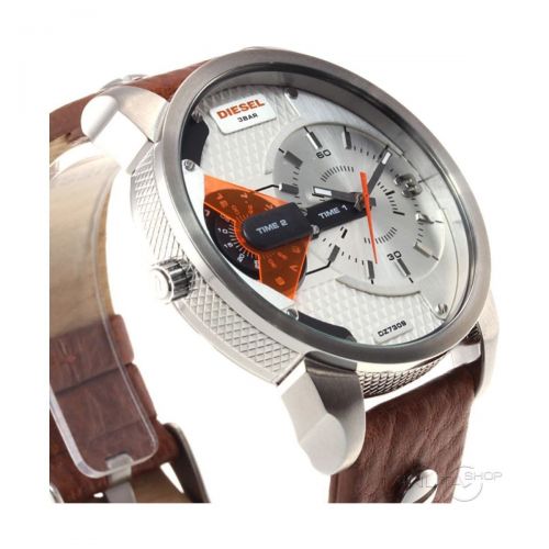Diesel Mini Daddy Silver Dial Brown Leather Strap Watch For Men - DZ7309
