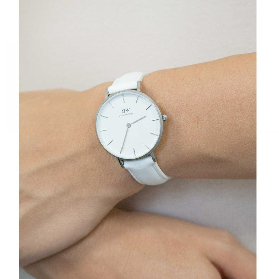 Daniel Wellington Petite Bondi White Dial White Leather Strap Watch For Women - DW00100190