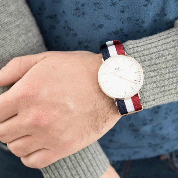 Daniel Wellington Classic Cambridge White Dial Two Tone NATO Strap Watch For Men - DW00100003