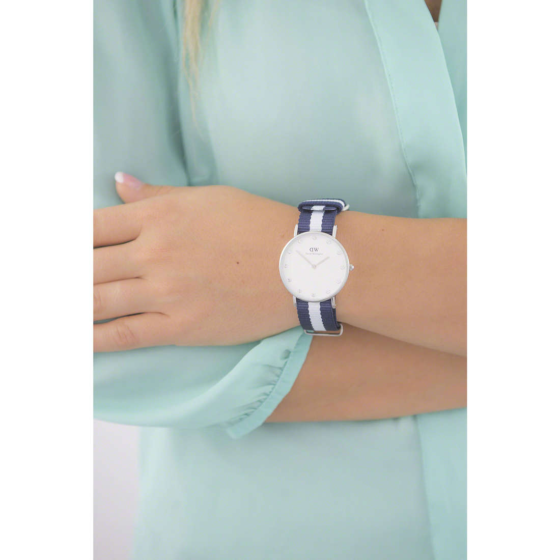 Daniel Wellington Classy Glasgow White Dial Two Tone Nylon Strap Watch For Women - DW00100082