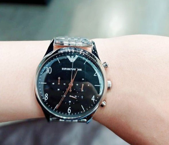 Emporio Armani Beta Chronograph Black Dial Steel Strap Watch For Men - AR1863
