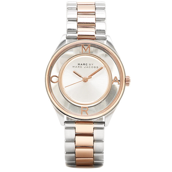 Marc Jacobs Tether Transparent White Dial Two Tone Steel Strap Watch for Women - MBM3436