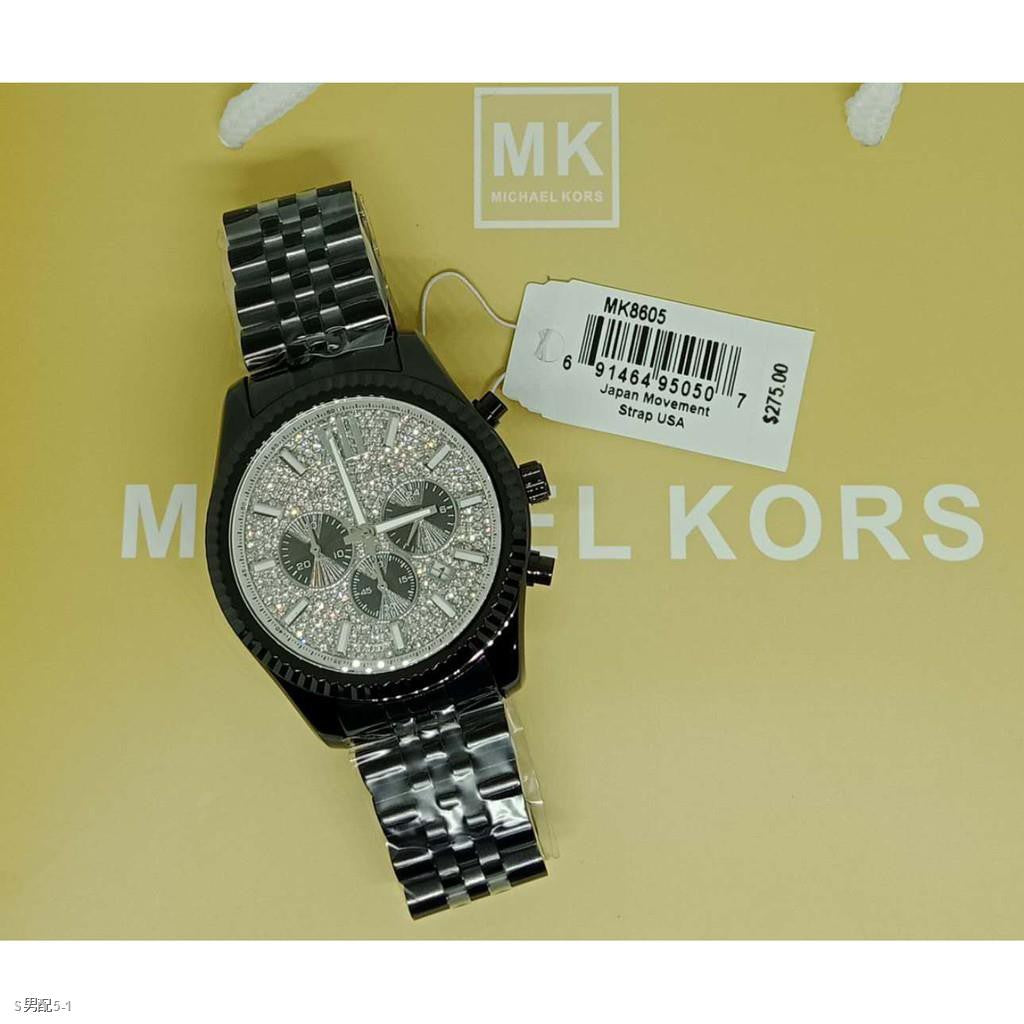 Michael Kors Lexington Chronograph Crystals Silver Dial Black Steel Strap Watch for Men - MK8605