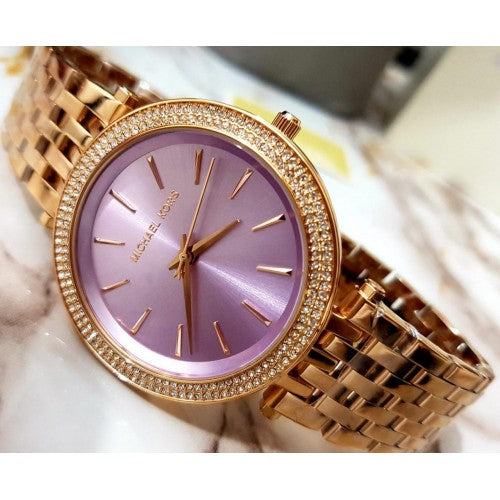 Michael Kors Darci Purple Dial Rose Gold Steel Strap Watch for Women - MK3400