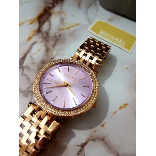 Michael Kors Darci Purple Dial Rose Gold Steel Strap Watch for Women - MK3400