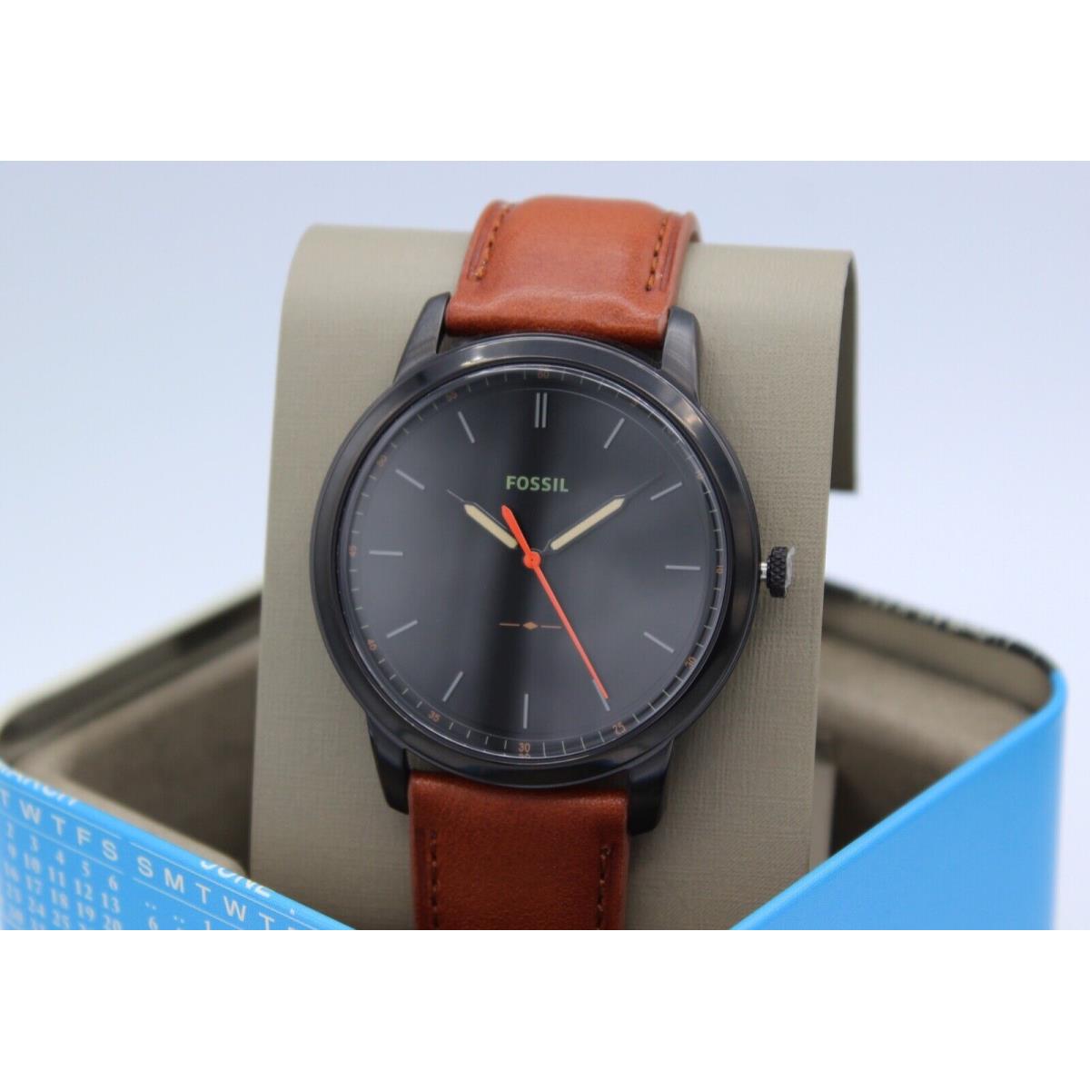 Fossil The Minimalist Black Dial Brown Leather Strap Watch for Men - FS5305
