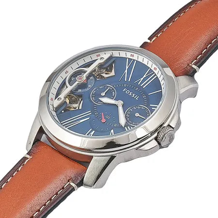 Fossil Grant Twist Multifunction Blue Dial Brown Leather Strap Watch for Men - ME1161