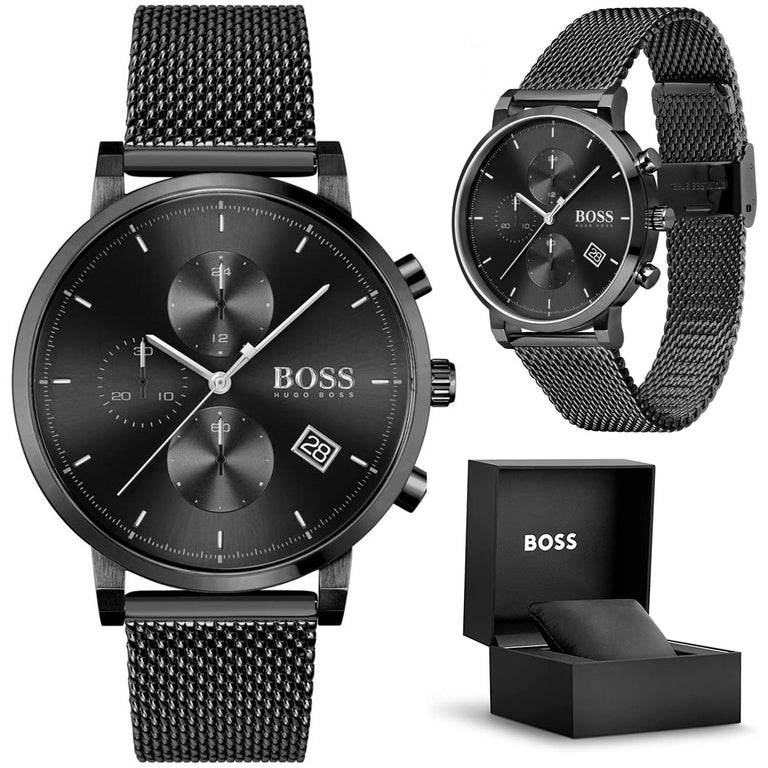 Hugo Boss Integrity Chronograph Black Dial Black Mesh Bracelet Watch for Men - 1513813
