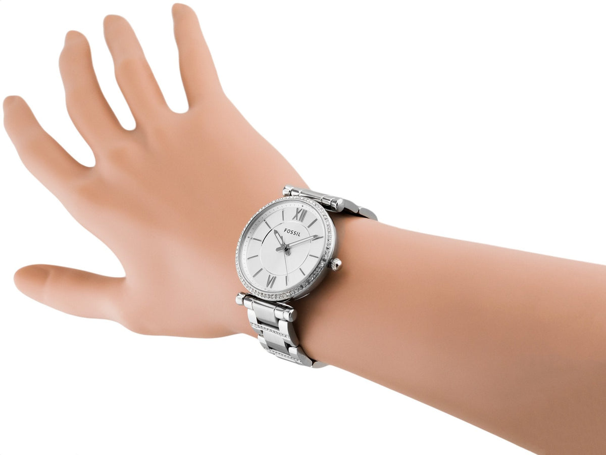 Fossil Carlie Silver Dial Silver Steel Strap Watch for Women - ES4341