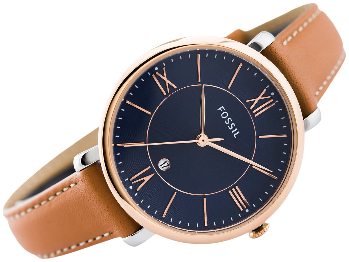 Fossil Jacqueline Three Hand Date Luggage Blue Dial Brown Leather Strap Watch for Women - ES4274