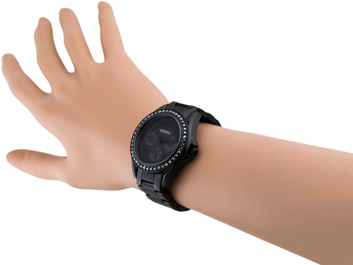 Fossil Riley Multifunction Black Dial Black Steel Strap Watch for Women - ES4519