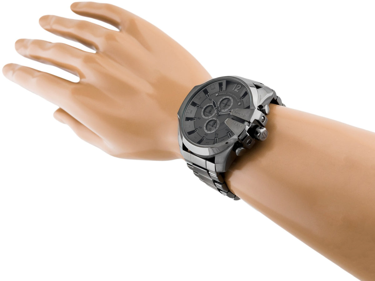 Diesel Mega Chief Chronograph Grey Dial Grey Steel Strap Watch for Men - DZ4282
