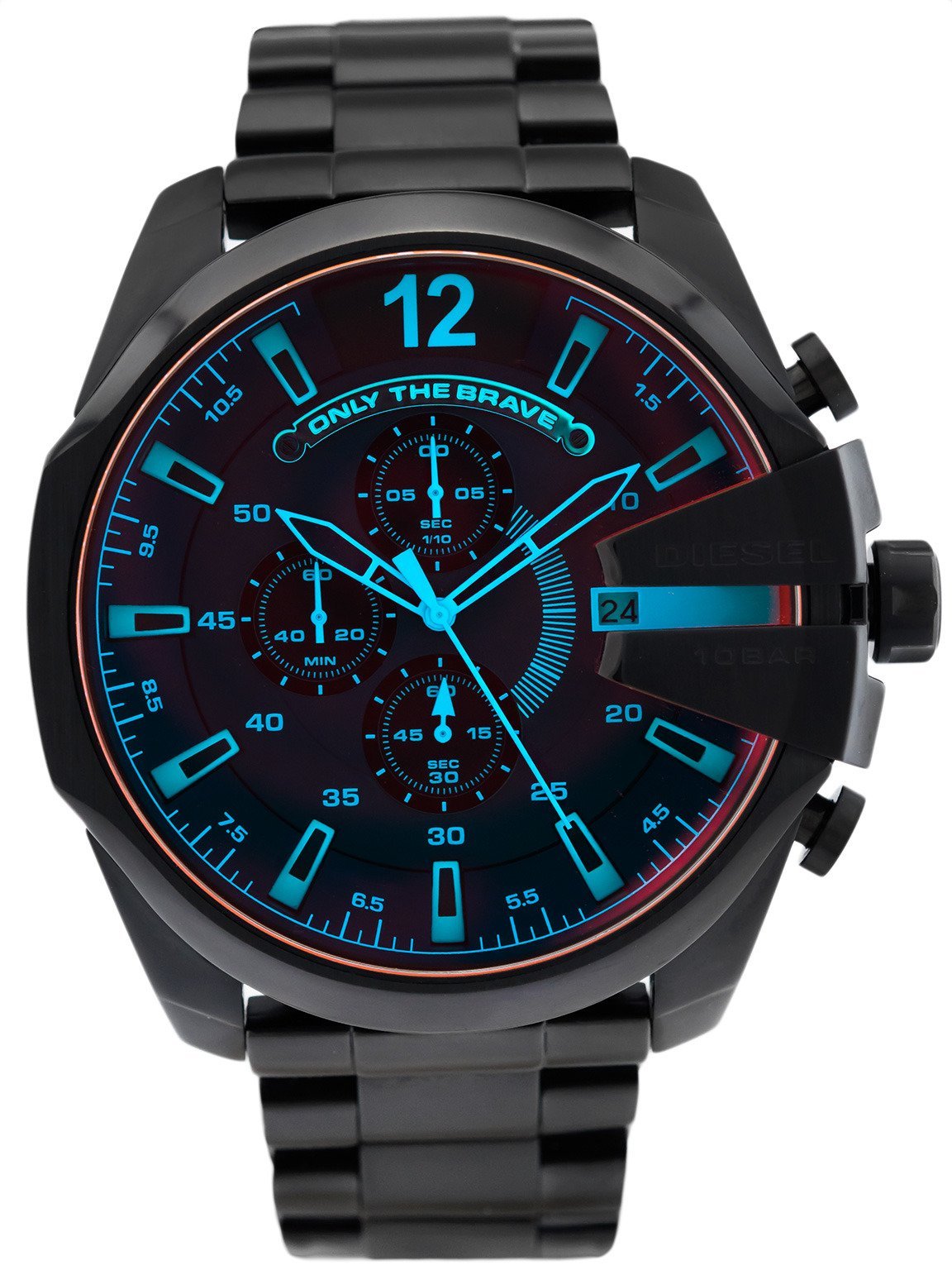 Diesel Mega Chief Chronograph Black Dial Black Steel Strap Watch For Men - DZ4318