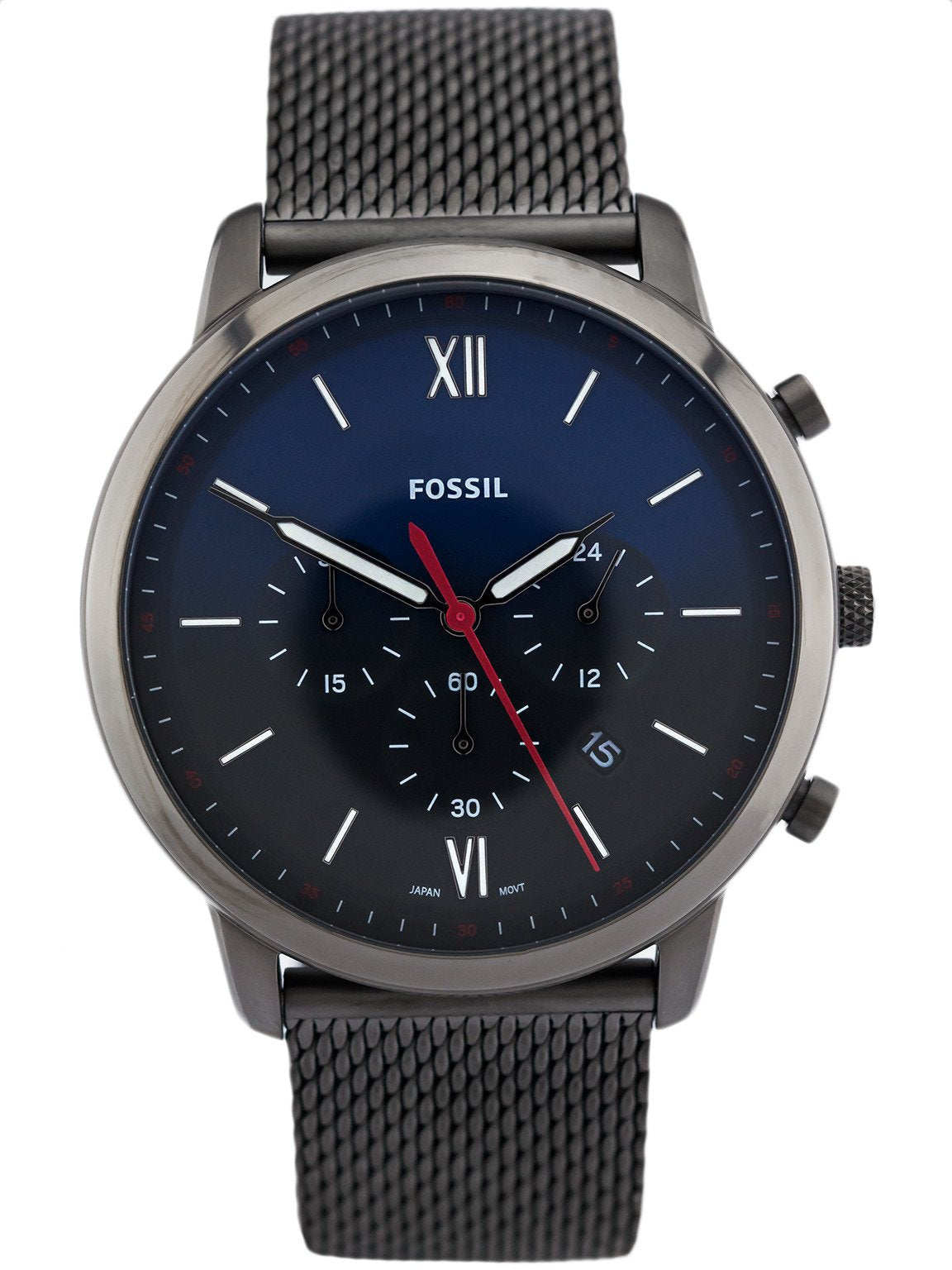 Fossil Neutra Chronograph Blue Dial Silver Mesh Bracelet Watch for Men - FS5383