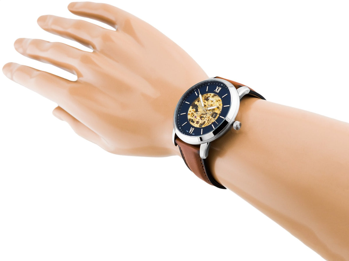 Fossil Neutra Automatic Luggage Skeleton Blue Dial Brown Leather Strap Watch for Men - ME3160