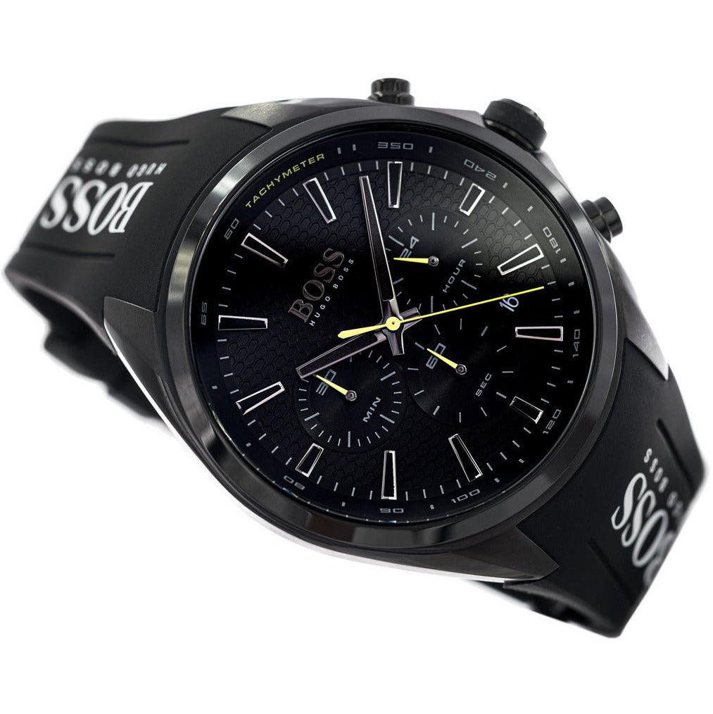 Hugo Boss Distinct Chronograph Black Dial Black Silicone Strap Watch for Men - 1513859