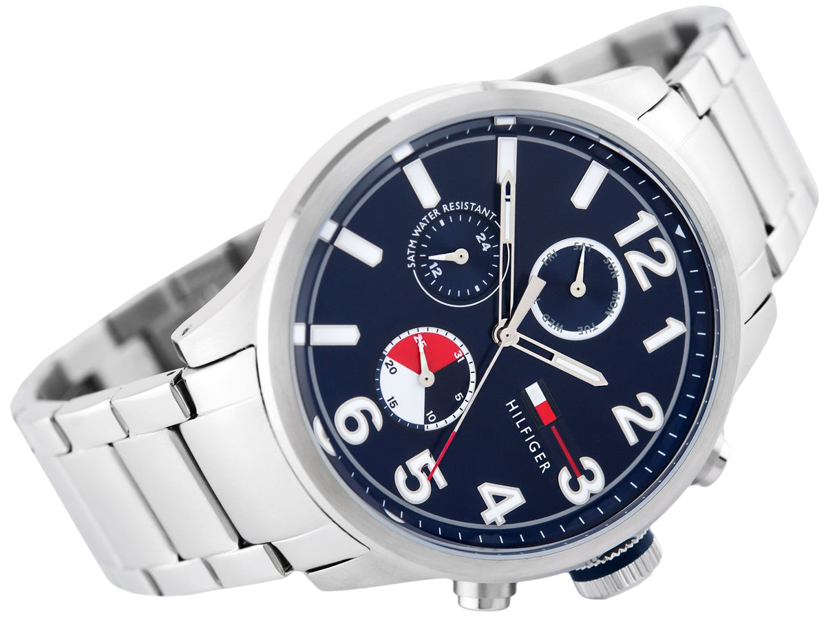 Tommy Hilfiger Jackson Chronograph Blue Dial Silver Steel Strap Watch for Men - 1791242