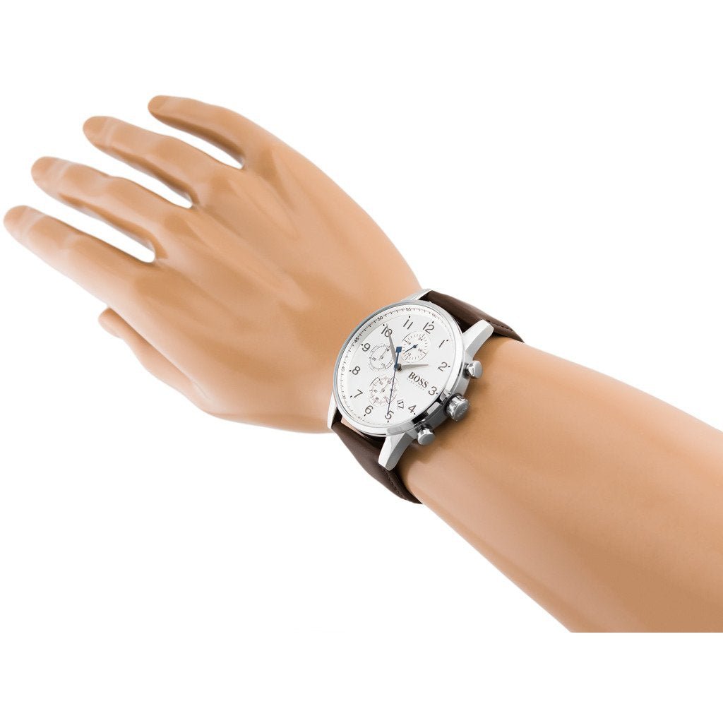 Hugo Boss Attitude White Dial Brown Leather Strap Watch for Men - 1513609