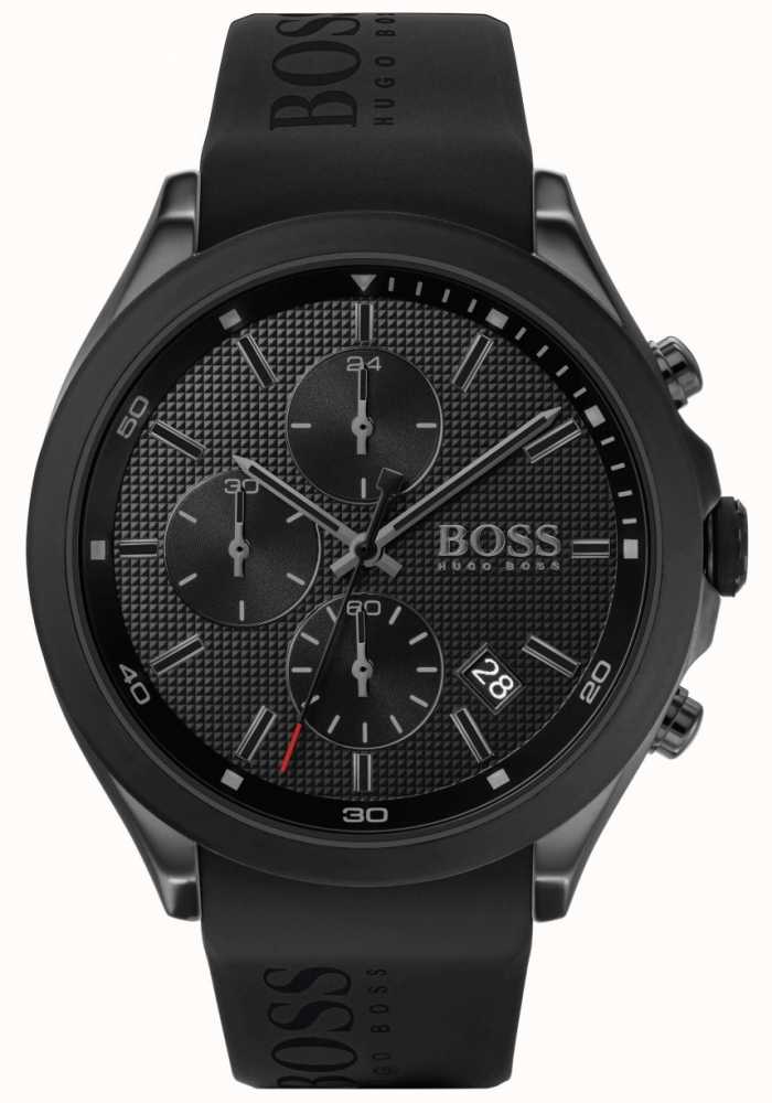 Hugo Boss Velocity Chronograph Black Dial Black Rubber Strap Watch for Men - 1513720