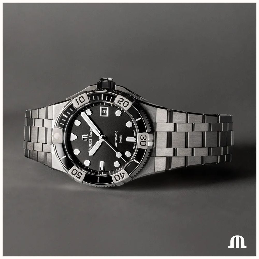 Maurice Lacroix Aikon Venturer Automatic Black Dial Silver Steel Strap Watch For Men - AI6057-SSL22-330-1