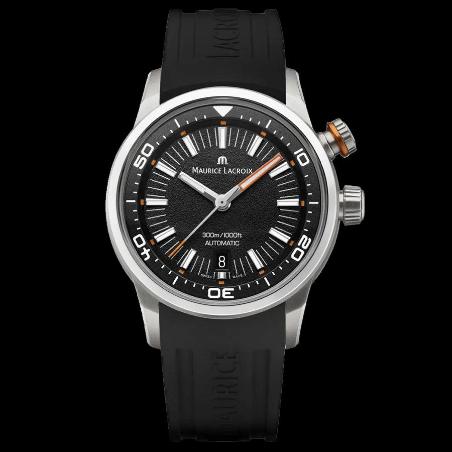 Maurice Lacroix Pontos S Diver Black Dial Orange Rubber Strap Watch For Men - PT6248-SS00L-330-J
