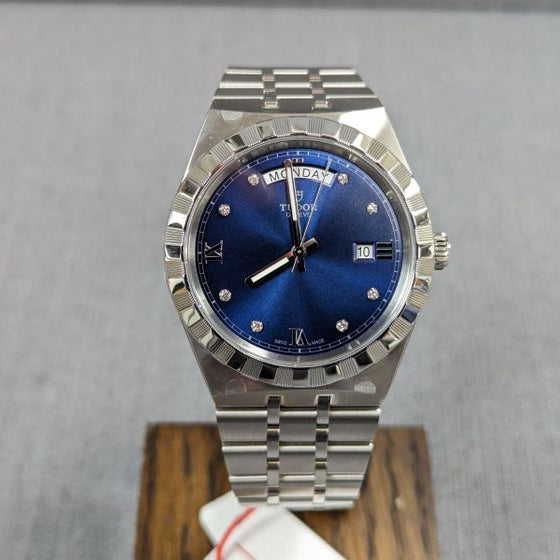 Tudor Royal Automatic Diamonds Blue Dial Silver Steel Strap Watch for Men - M28600-0006