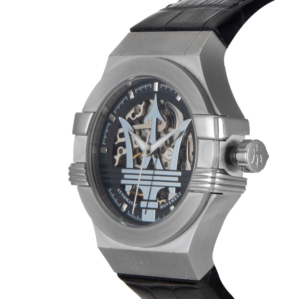 Maserati Potenza Automatic Black Dial Black Leather Strap Watch For Men - R8821108001