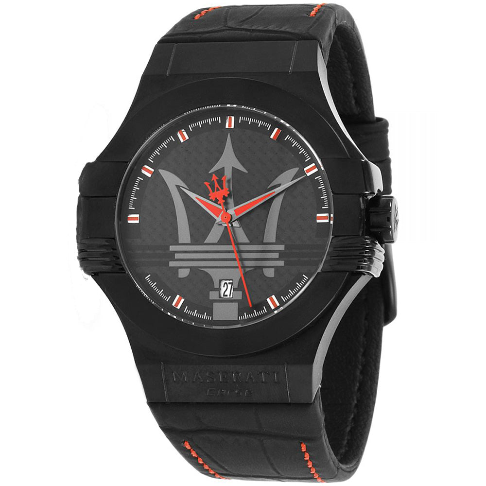 Maserati Potenza 3H STR Black Dial 42mm Leather Strap Watch For Men - R8851108010