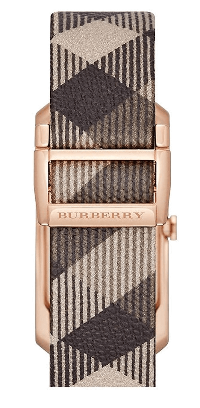 Burberry The Pioneer Rose Gold Dial Haymarket Brown Leather Strap Watch for Women - BU9408