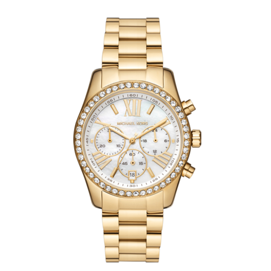 Michael Kors Lexington Mother of Pearl White Dial Gold Steel Strap Watch For Women - MK7241
