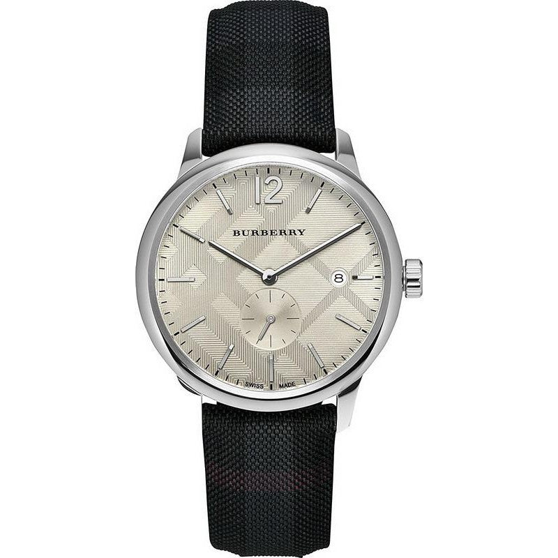 Burberry Classic Round Cream Dial Black Leather Strap Watch for Men - BU10008