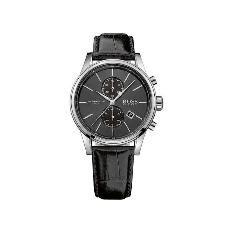 Hugo Boss Jet Chronograph Black Dial Black Leather Strap Watch for Men - 1513279